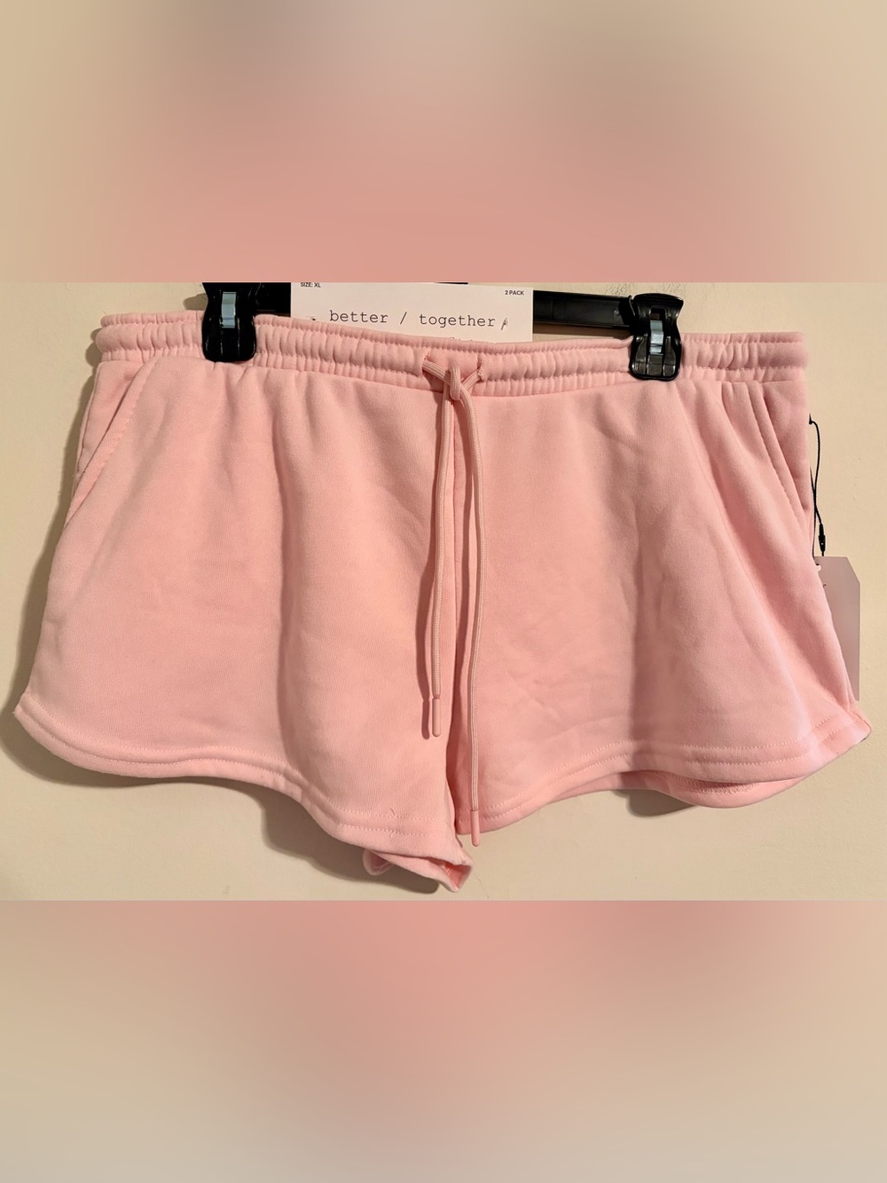 NWT Women’s Better Together Pink Drawstring Dolphin Hem Sweat Shorts Sz XL